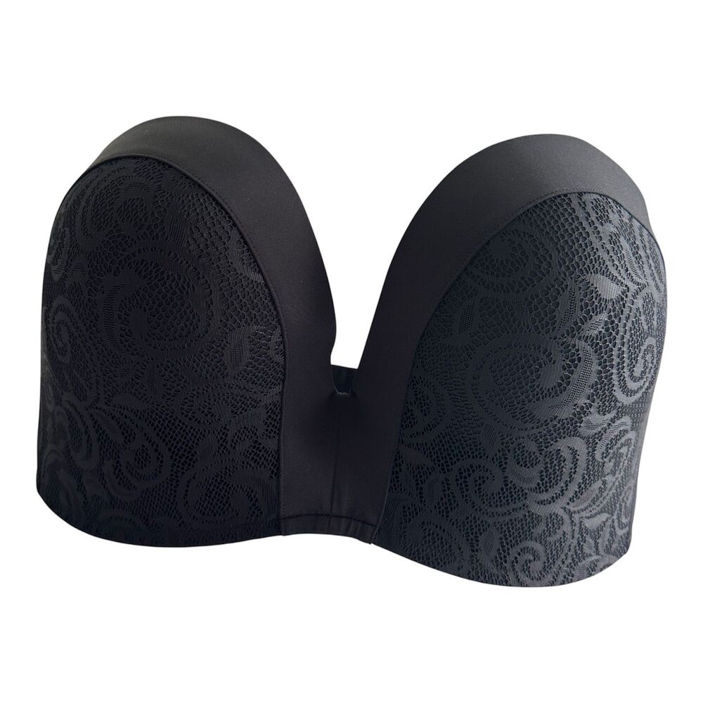 DELIMIRA Size-42F Strapless Push Up Bra Black Lace Underwire